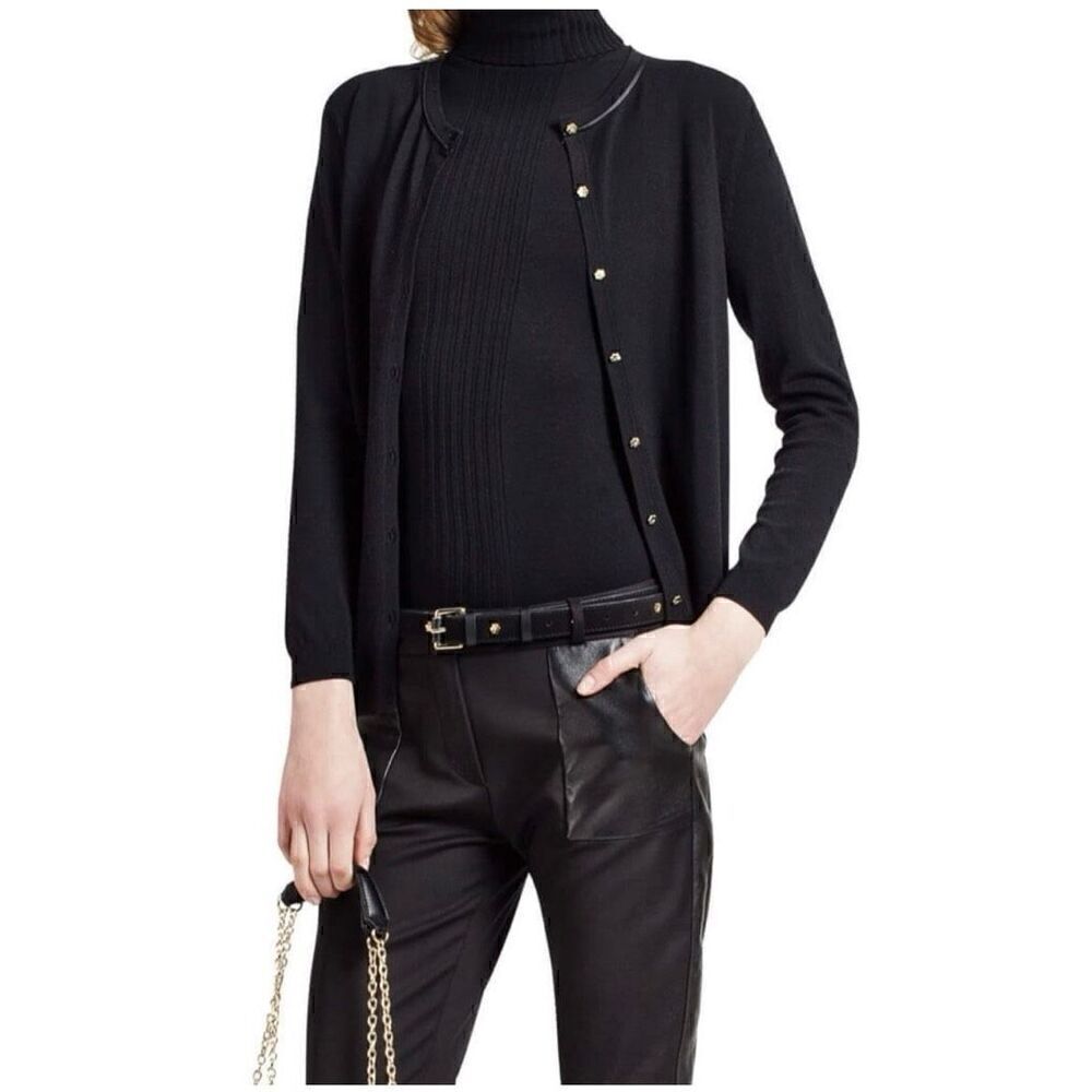 Anne Fontaine Rafael Women’s Black Gold Flower Long Sleeve Button Front Cardigan